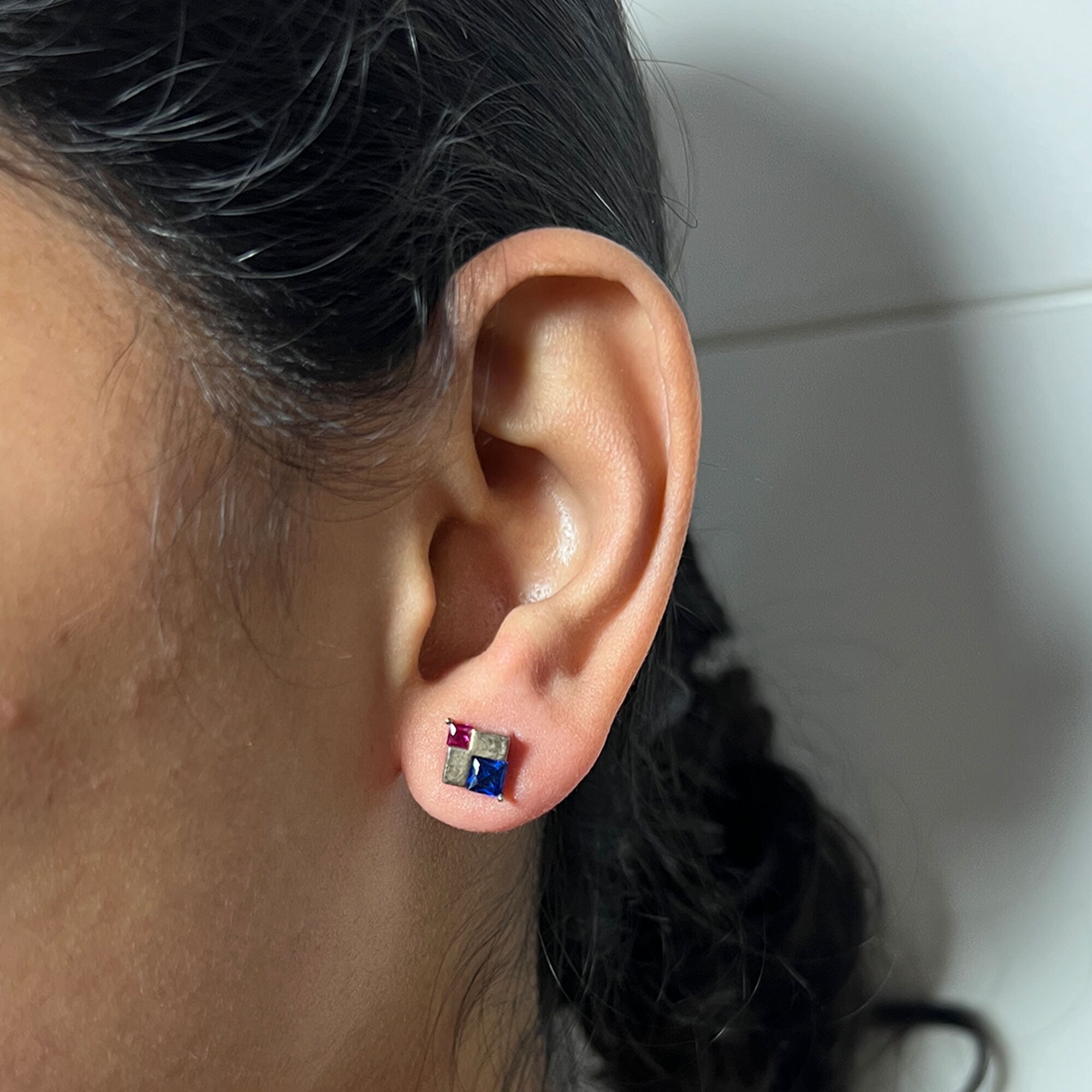 87 Diamond Silver Cube Studs from ekatvajewls